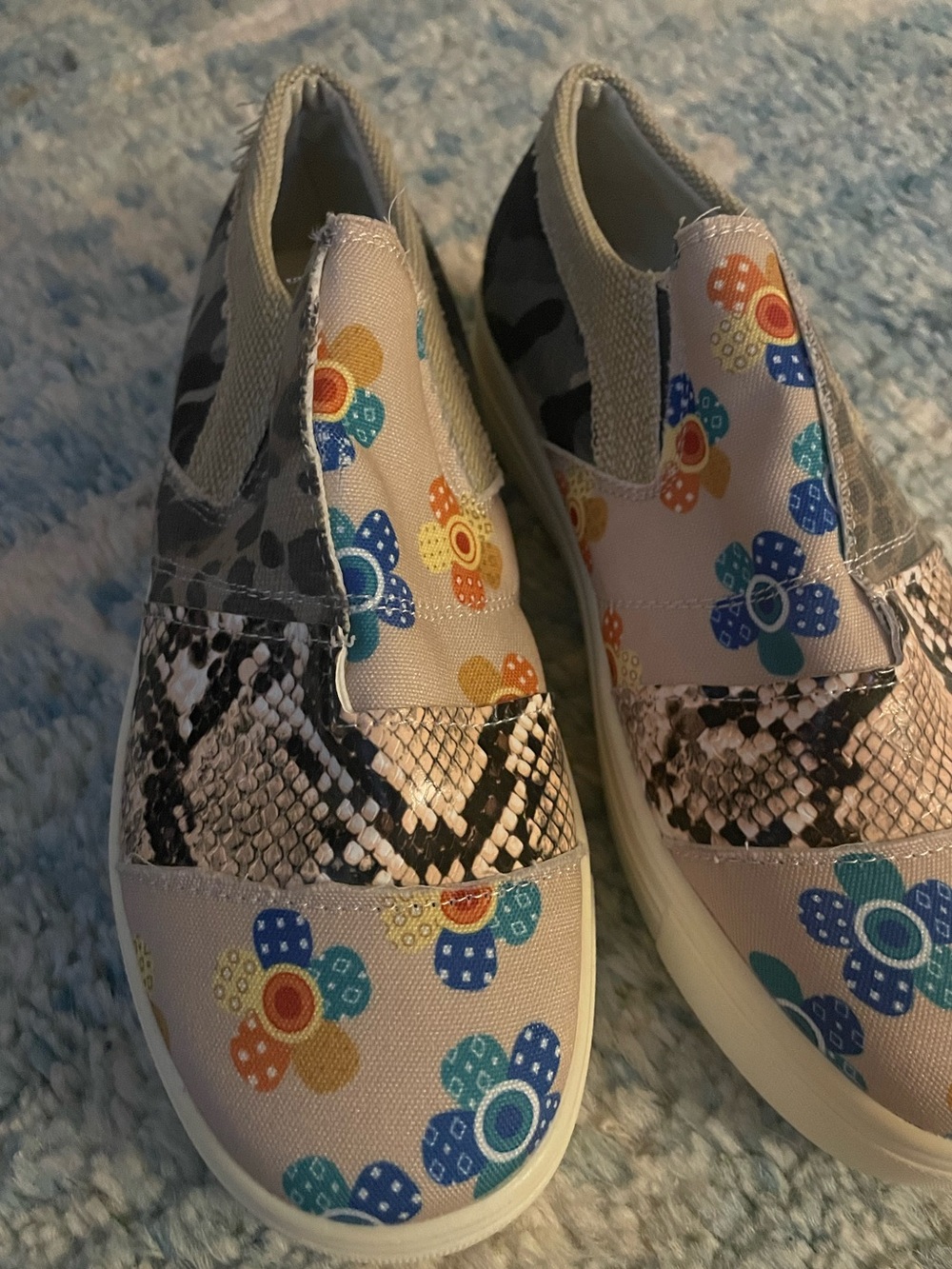 Patchwork Slip On Sneakers Women 37 US 6.5 Floral Animal Print Exotic NWOT New - Picture 6 of 7